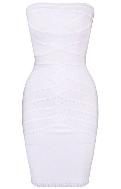 Herve Leger White Braided Bandeau Dress