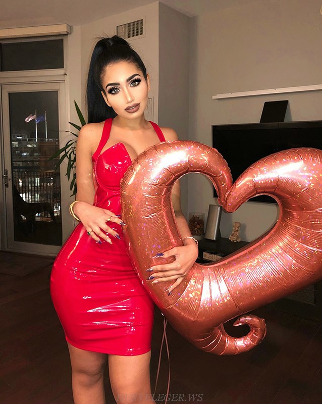 Herve Leger Red Bustier PU Dress