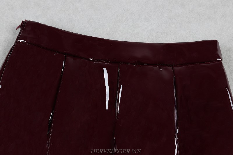 Herve Leger Burgundy Halter Two Piece PU Dress