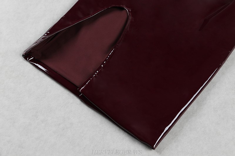 Herve Leger Burgundy Halter Two Piece PU Dress
