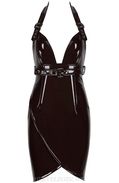 Herve Leger Black Halter PU Dress Herve Leger Black Halter PU Dress