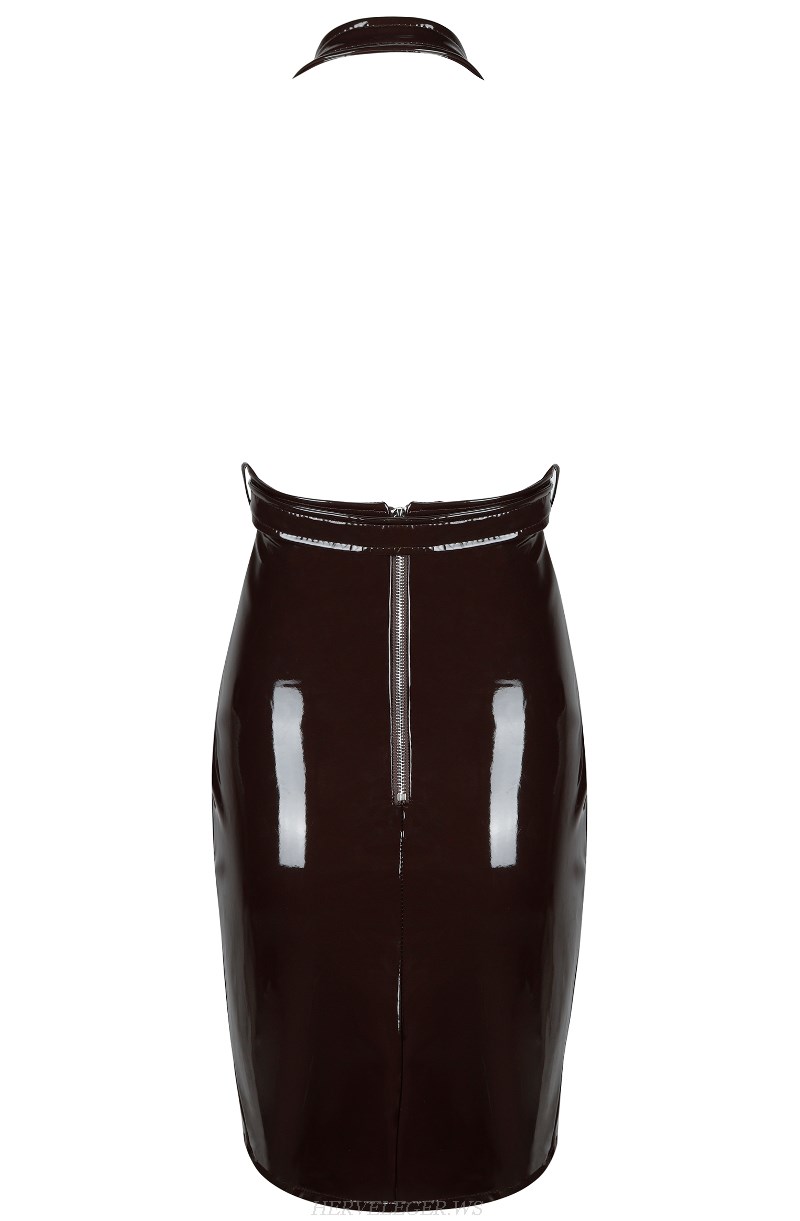 Herve Leger Black Halter PU Dress