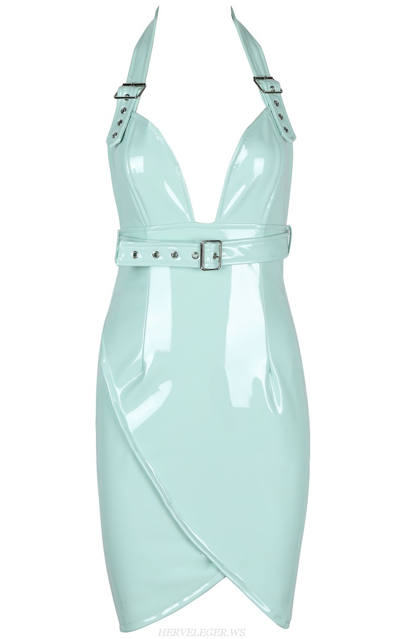 Herve Leger Mint Halter PU Dress