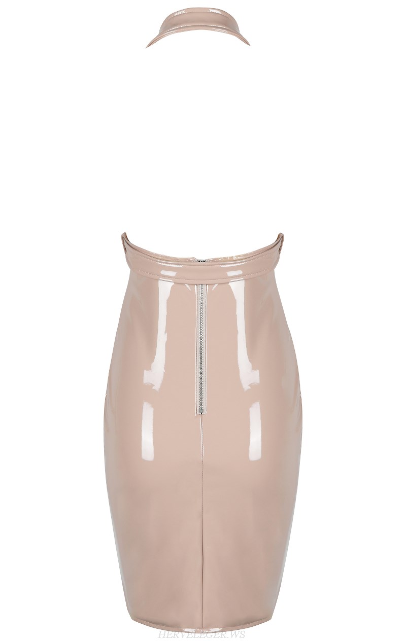 Herve Leger Nude Halter PU Dress