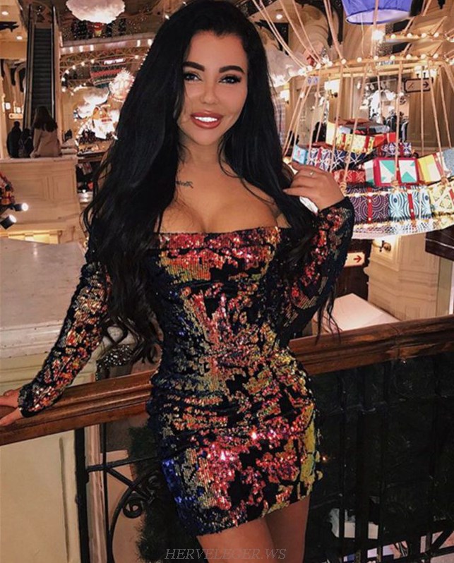 Herve Leger Long Sleeve Bardot Gradient Sequin Dress Herve Leger Long Sleeve Bardot Gradient Sequin Dress
