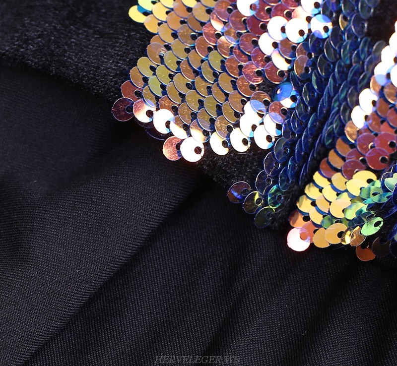 Herve Leger Long Sleeve Bardot Gradient Sequin Dress