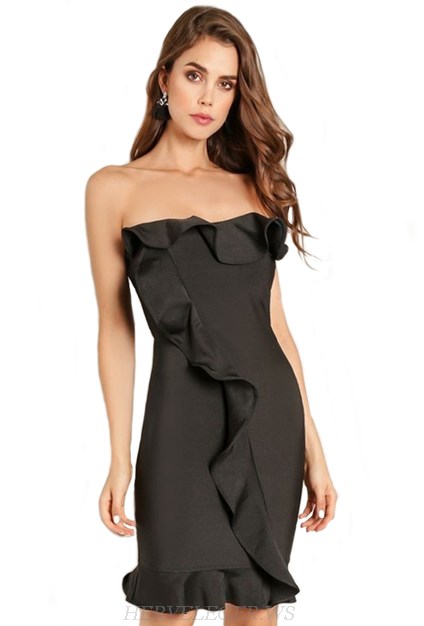 Herve Leger Black Ruffle Bandeau Dress Herve Leger Black Ruffle Bandeau Dress