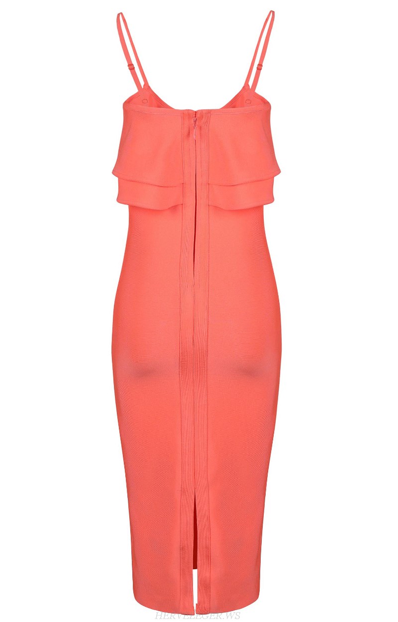 Herve Leger Coral Ruffle Dress