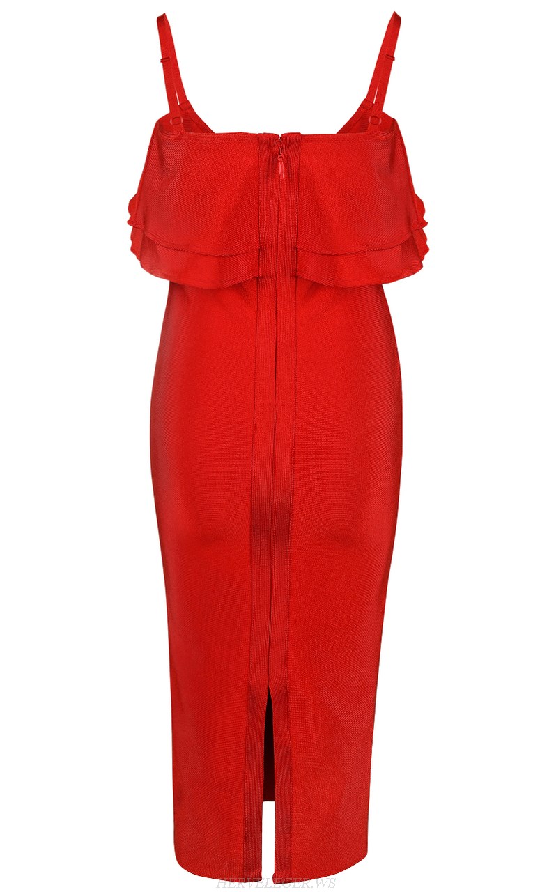 Herve Leger Red Ruffle Dress