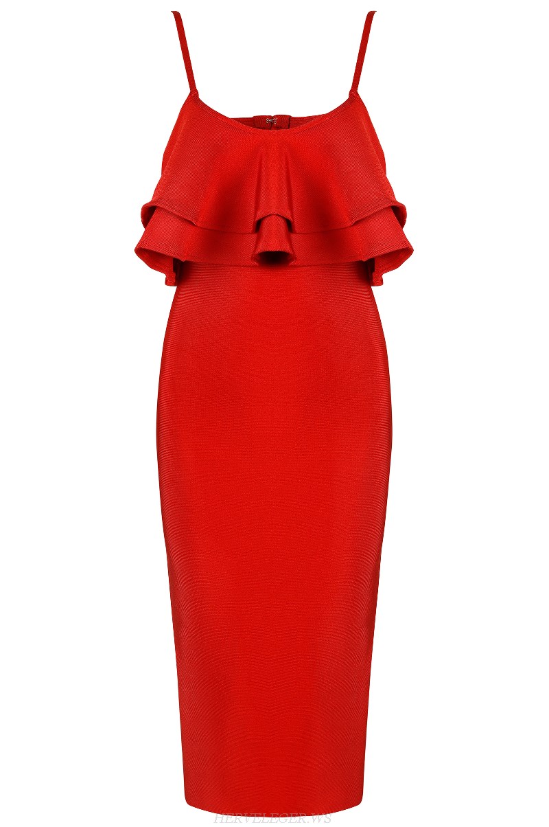 Herve Leger Red Ruffle Dress