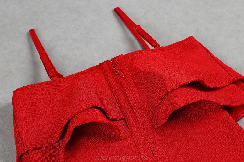 Herve Leger Red Ruffle Dress