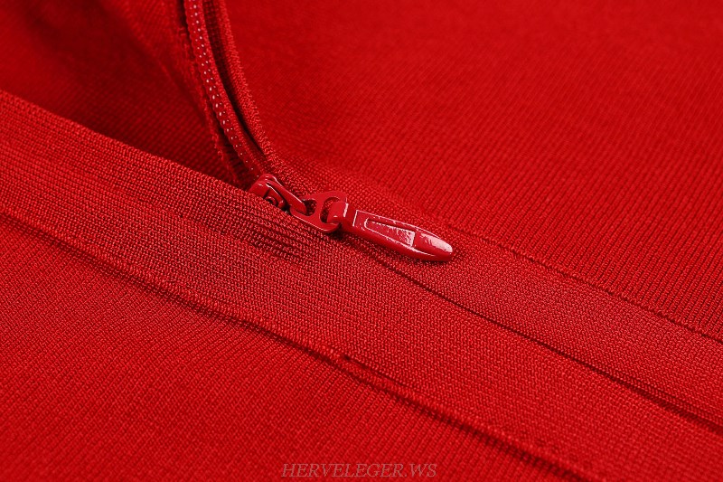 Herve Leger Red Ruffle Dress