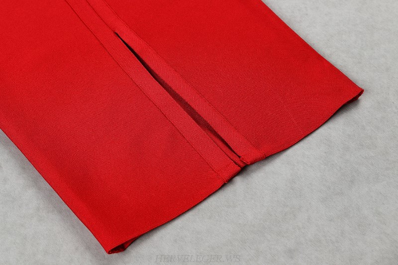 Herve Leger Red Ruffle Dress
