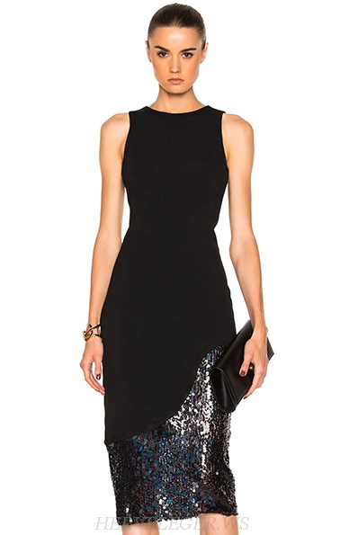 Herve Leger Black Sequin Panel Dress