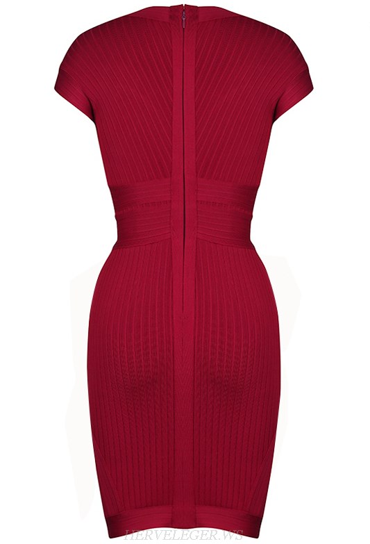 Herve Leger Dark Red Sweetheart Ribbed Dress