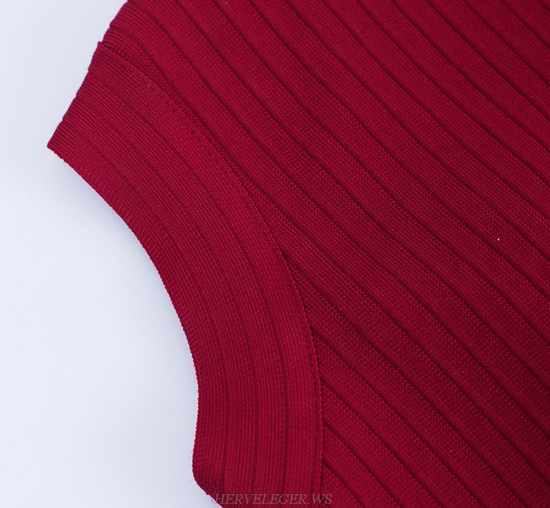 Herve Leger Dark Red Sweetheart Ribbed Dress