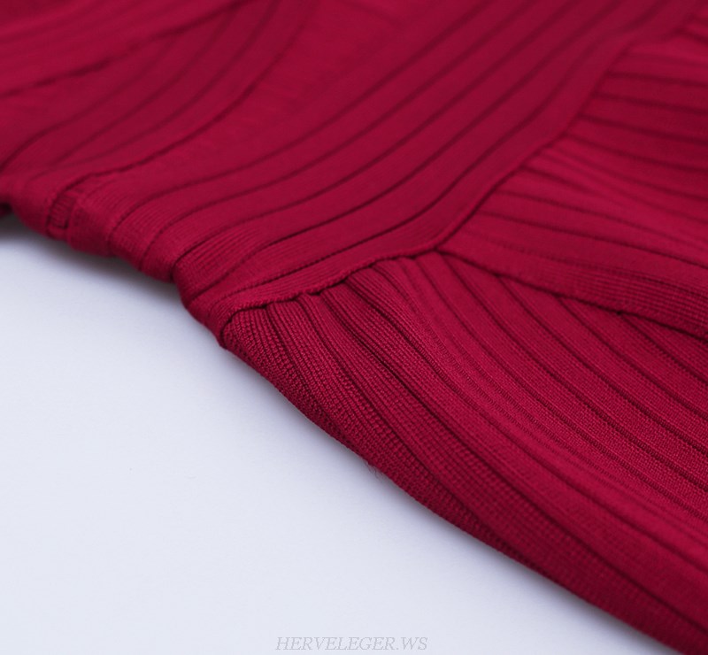 Herve Leger Dark Red Sweetheart Ribbed Dress