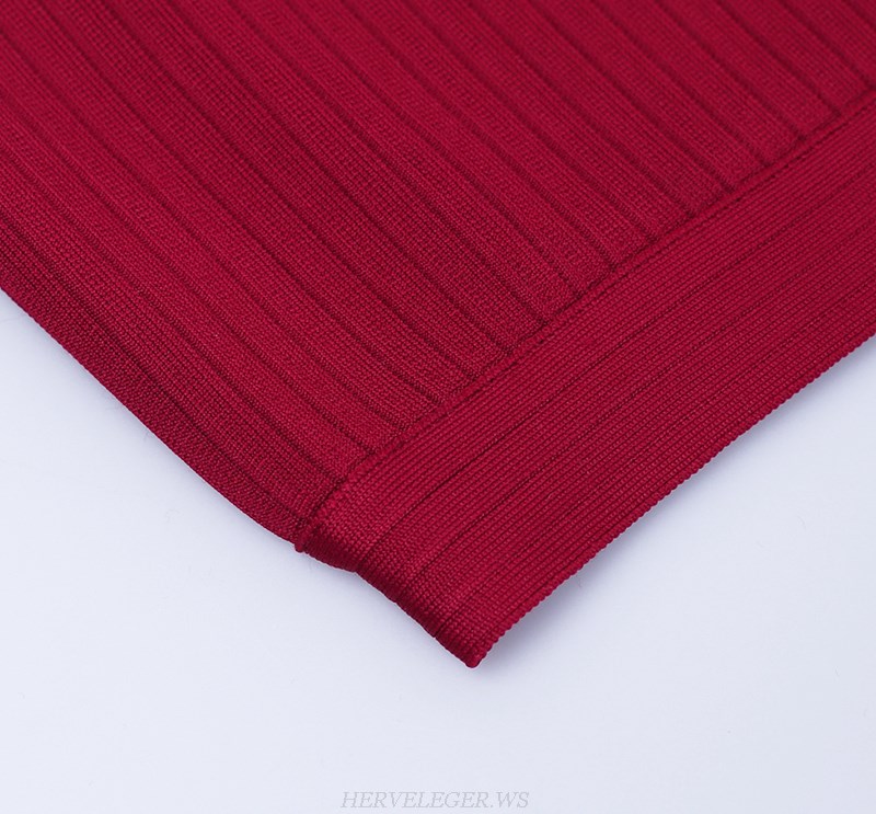 Herve Leger Dark Red Sweetheart Ribbed Dress