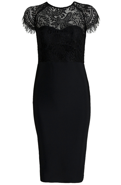 Herve Leger Black Cap Sleeve Lace Dress