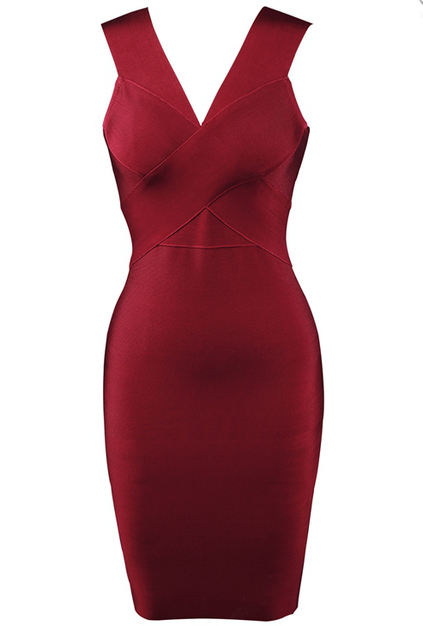 Herve Leger Burgundy Cross Over Dress