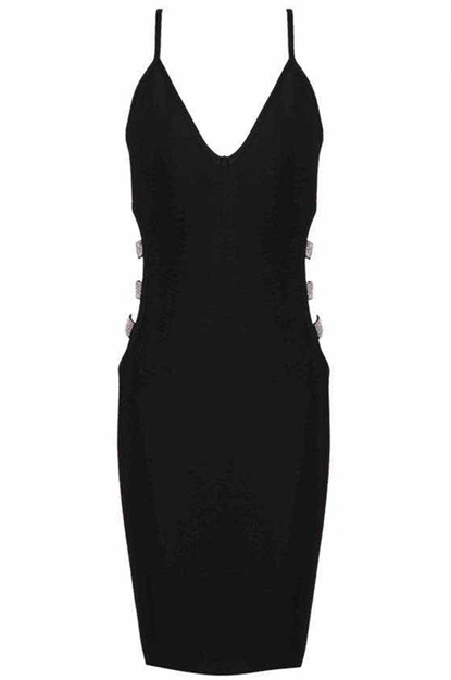 Herve Leger Black Embellished Side Cut Dress