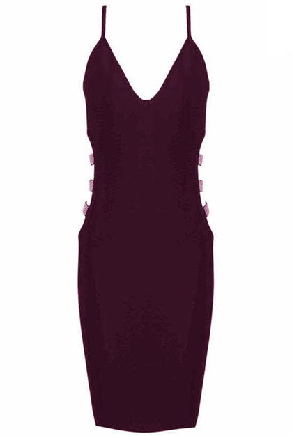 Herve Leger Burgundy Embellished Side Cut Dress