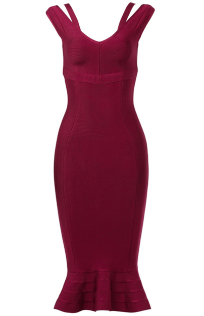 Herve Leger Burgundy Fluted Dress