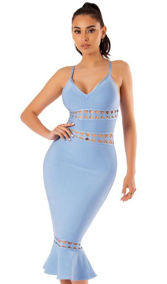Herve Leger Blue Laser Cut Fluted Dress
