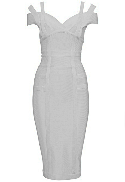 Herve Leger White Strap Bardot Dress