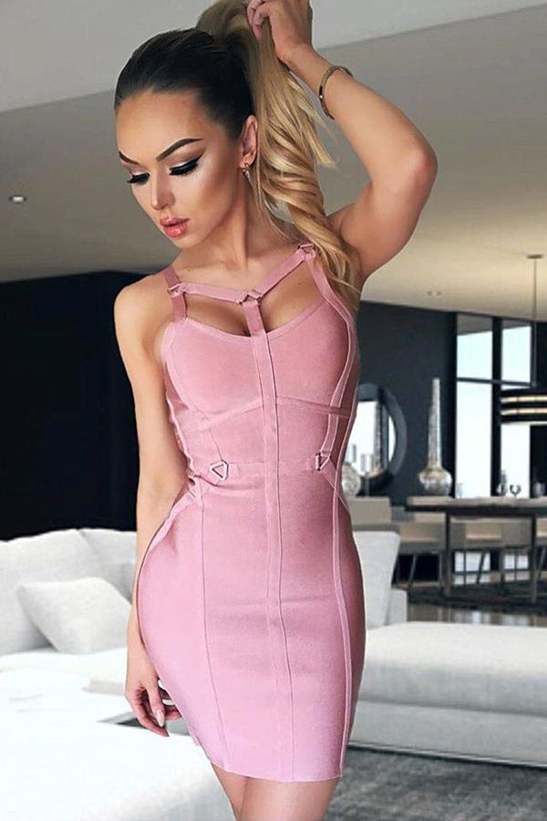 Herve Leger Pink Strappy Dress