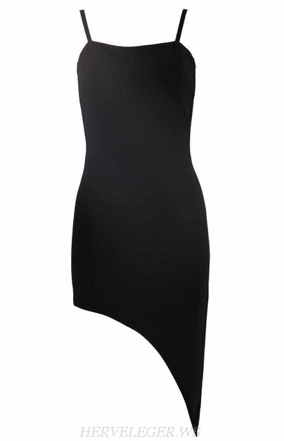 Herve Leger Black One Shoulder Asymmetric Bandage Dress