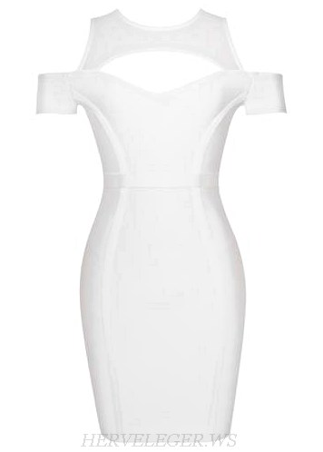Herve Leger White Cold Shoulder Bandage Dress