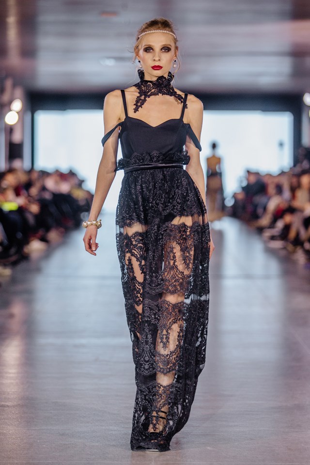 Herve Leger Black Double Strap Lace Gown