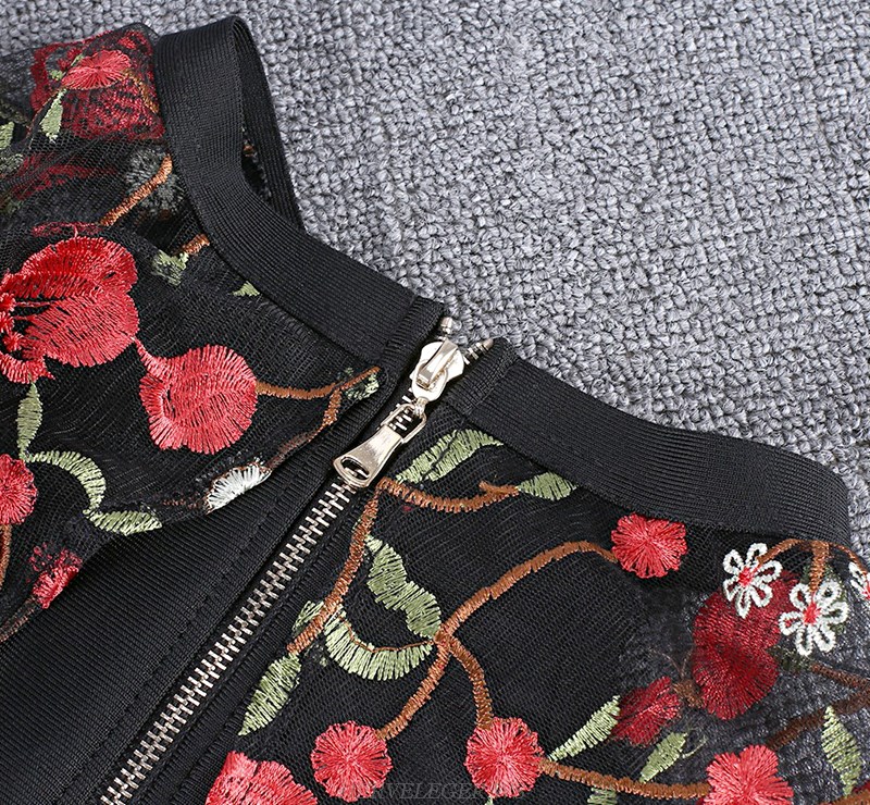 Herve Leger Black Embroidered Mesh Bandage Dress