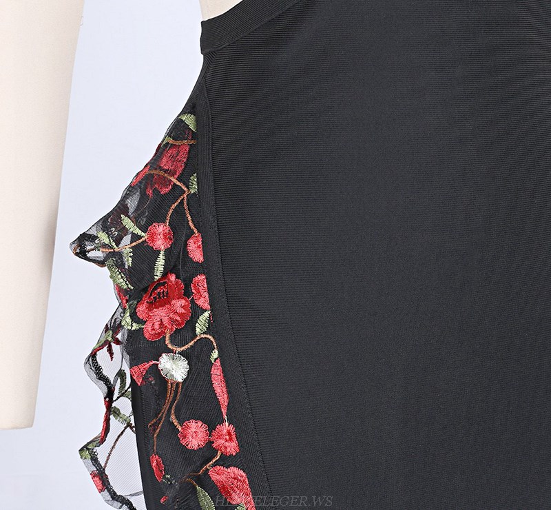 Herve Leger Black Embroidered Mesh Bandage Dress