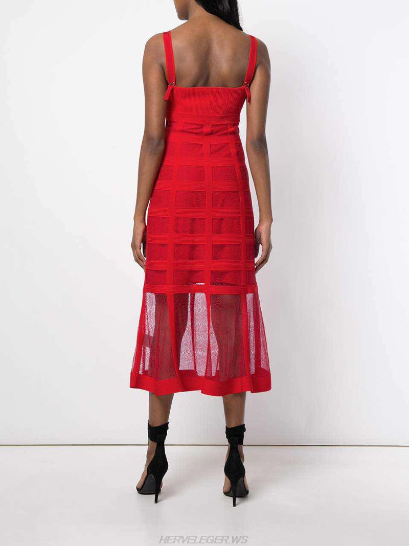 Herve Leger Red A Line Mesh Dress