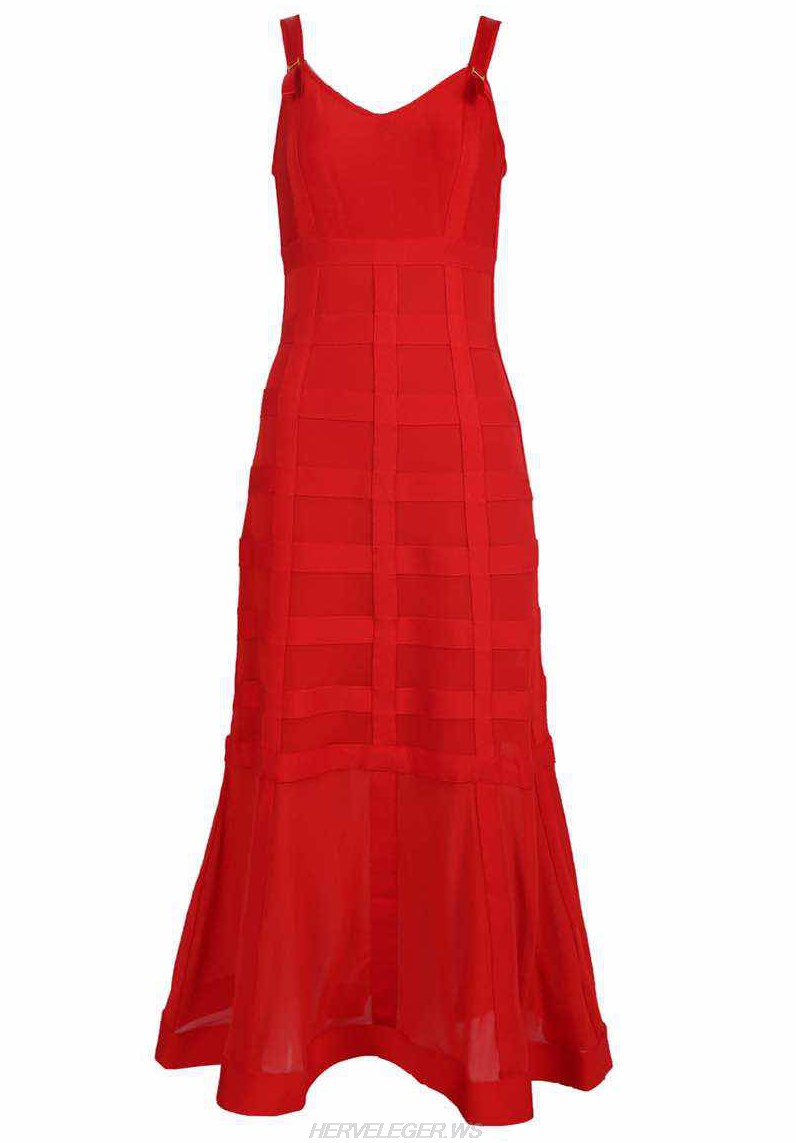 Herve Leger Red A Line Mesh Dress