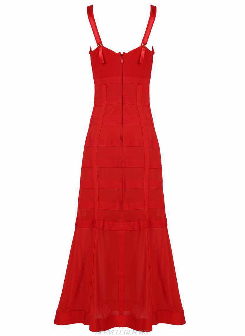 Herve Leger Red A Line Mesh Dress