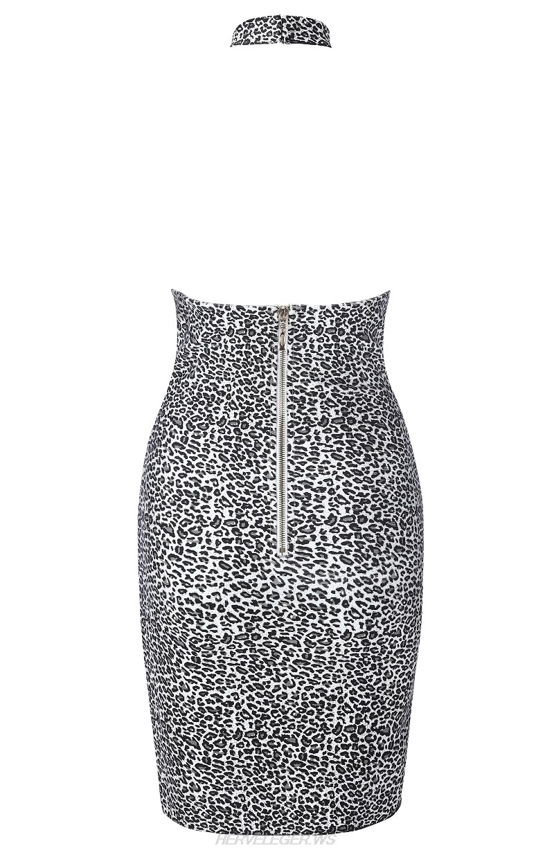 Herve Leger Animal Print Halter Dress