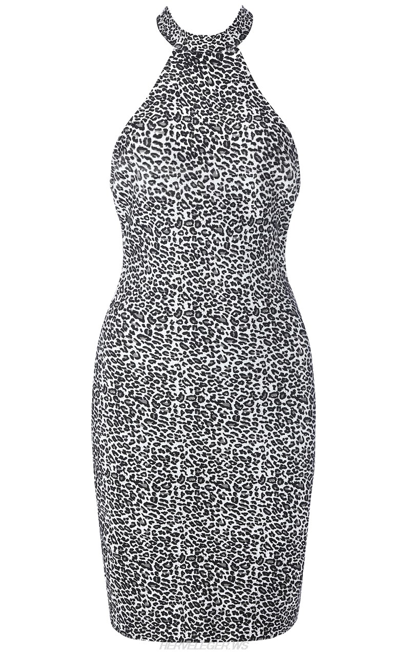 Herve Leger Animal Print Halter Dress