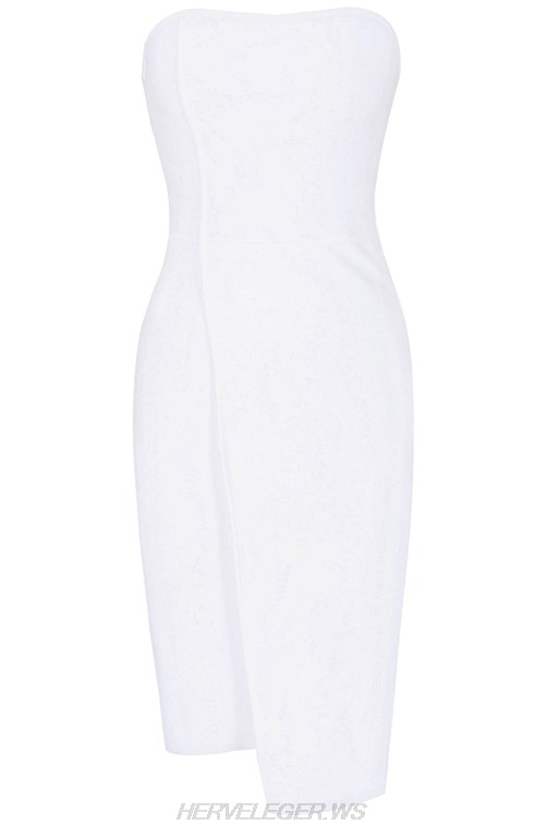 Herve Leger White Bandeau Asymmetric Dress