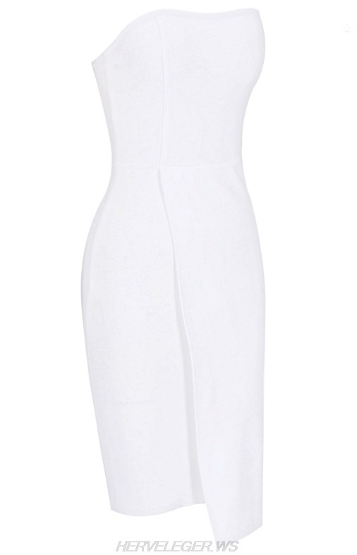 Herve Leger White Bandeau Asymmetric Dress