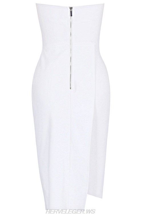 Herve Leger White Bandeau Asymmetric Dress