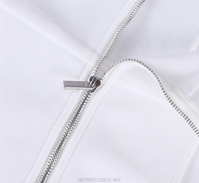 Herve Leger White Bandeau Asymmetric Dress