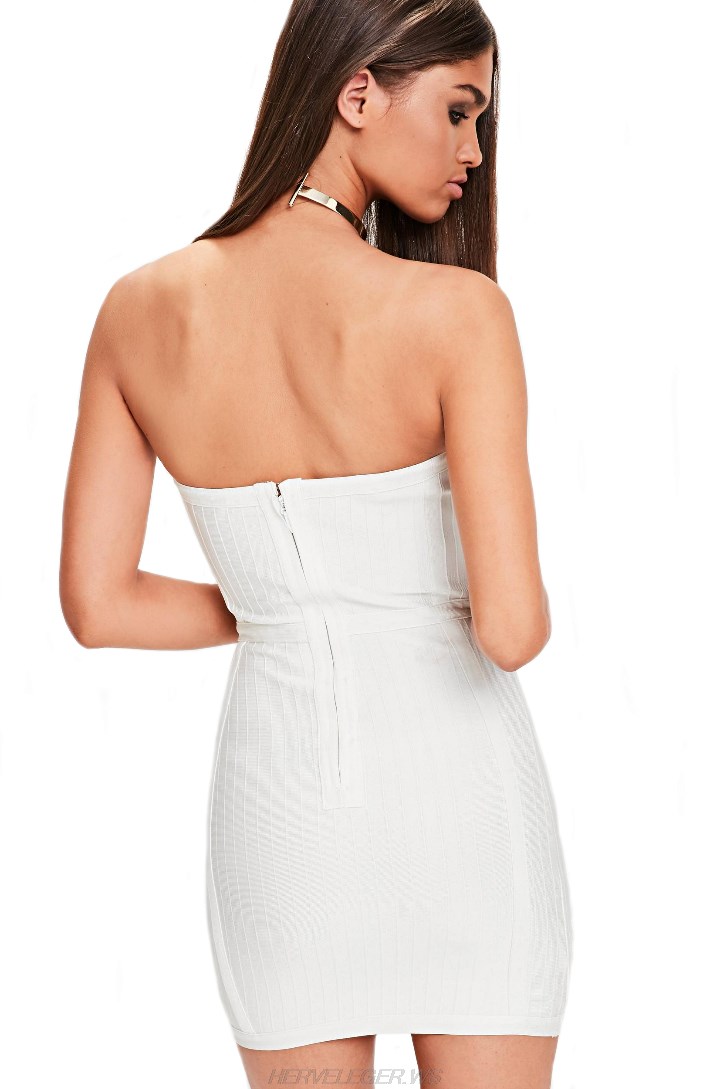 Herve Leger White Bandeau Lace Up Dress