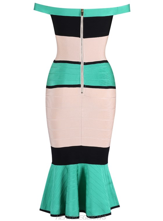 Herve Leger Bardot Colorblock Fluted Dress