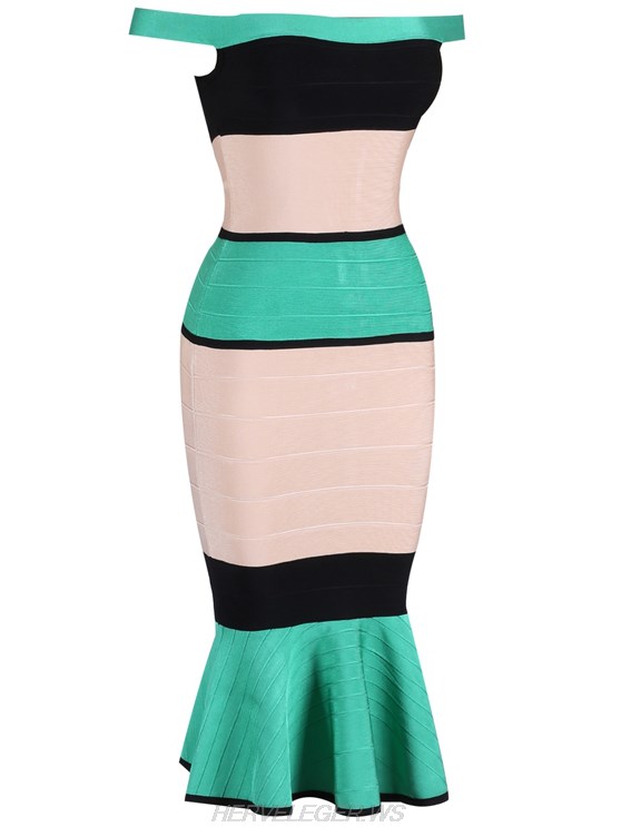 Herve Leger Bardot Colorblock Fluted Dress