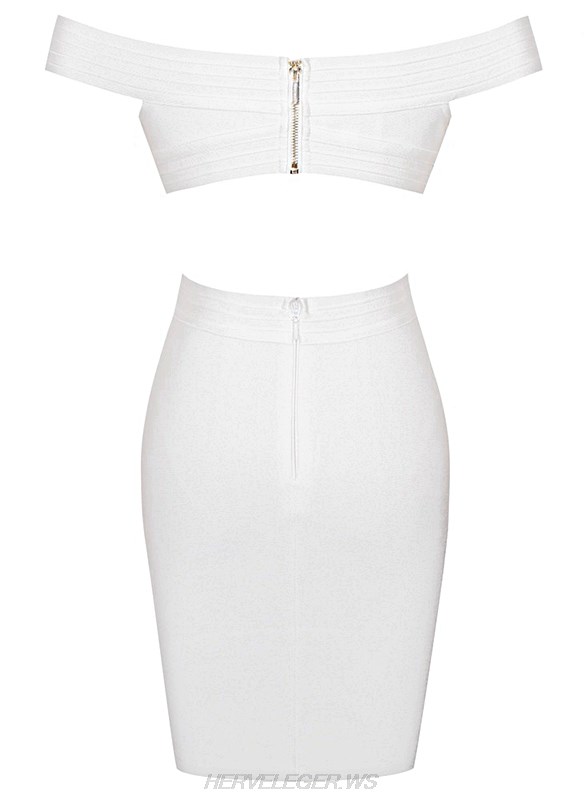 Herve Leger White Bardot Cut Out Dress