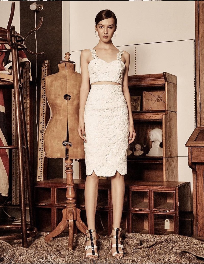 Herve Leger White Crochet Two Piece Dress