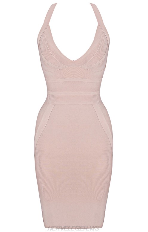 Herve Leger Nude Halter Dress